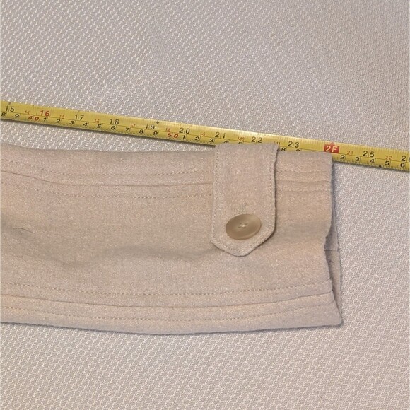 Rebecca Taylor Womens Sz 4 Belted Coat Wool Blend Long Beige Ruffle Collar Retro - Picture 12 of 13